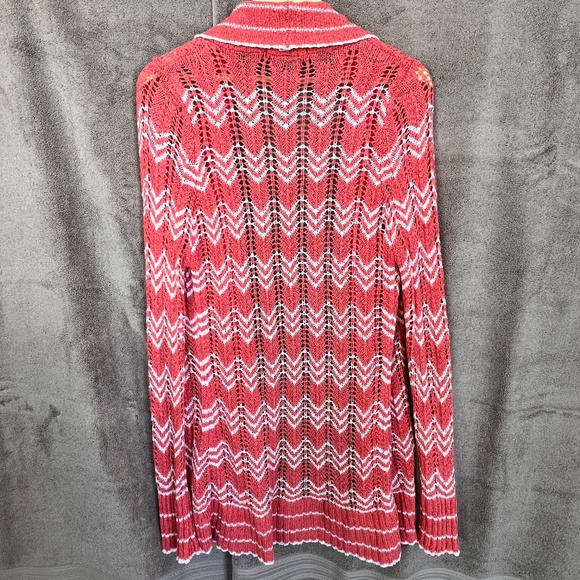 ❤️BCBGMAXAZRIA Women Open Knit Chevron Collared Cardigan Sz L Open Front - Picture 5 of 13
